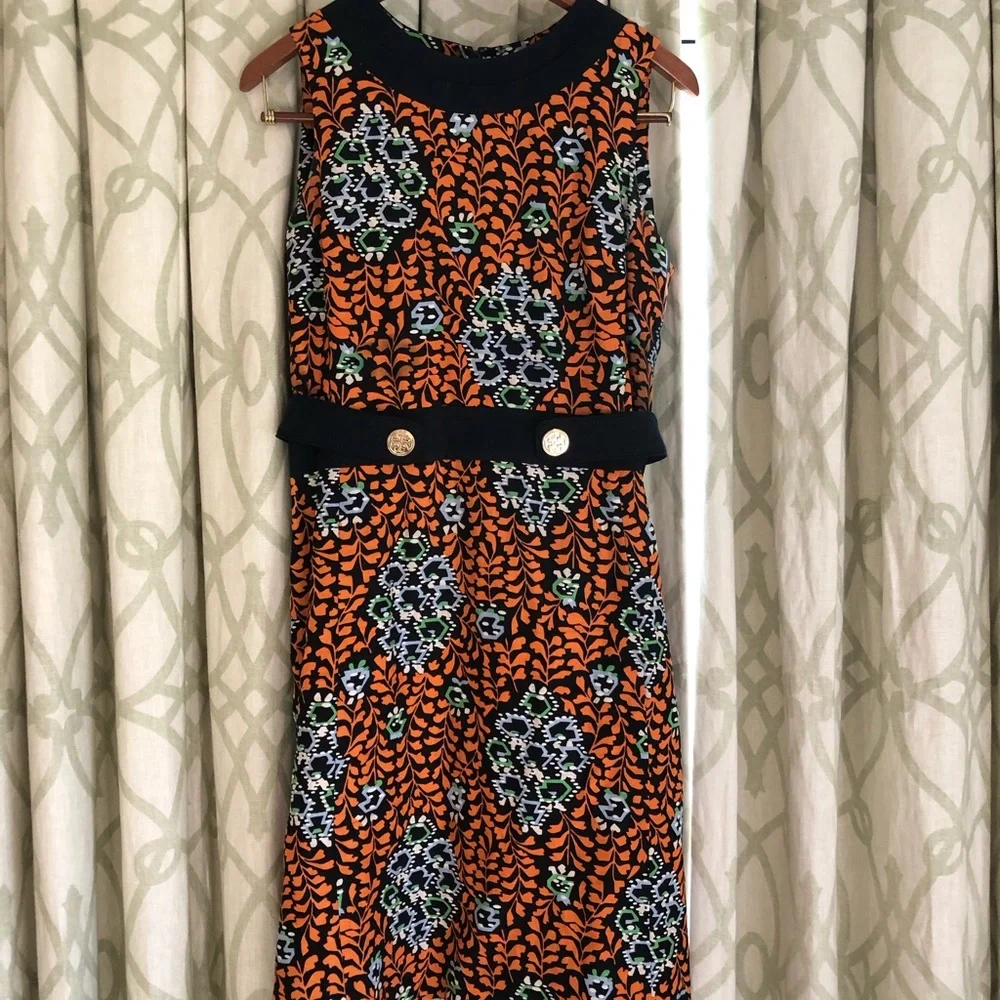 Tory Burch Orange and Black Midi Dress - Picture 2 of 3